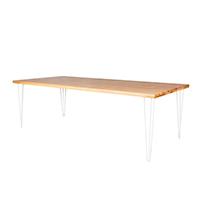 white hairpin banquet table with timber top