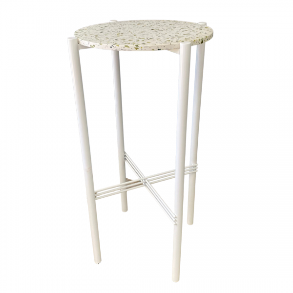 Green terrazzo cocktail table with white frame
