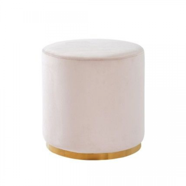 White Ottoman Stool Hire with Gold Trim