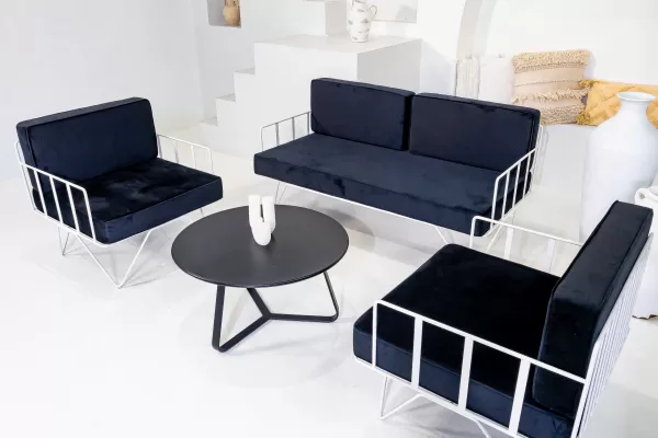 Wire Lounge with Black Velvet Cushions
