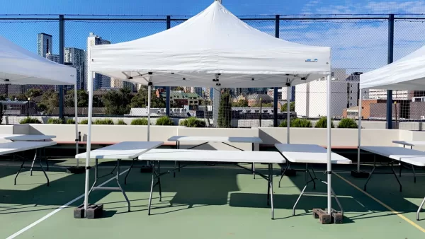 pop up marquee at a court