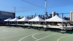 pop up marquees at a court