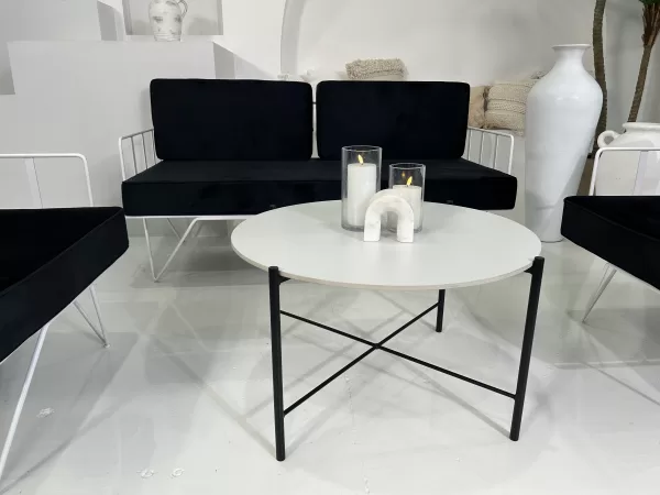 Black Cross Coffee Table with White Top
